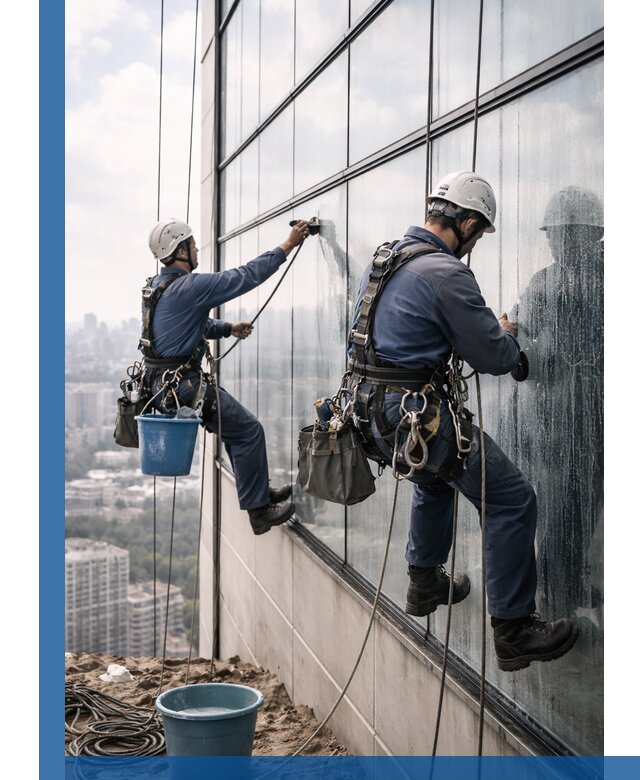 Профессиональная мойка фасадных окон альпинистами в Дальнегорске