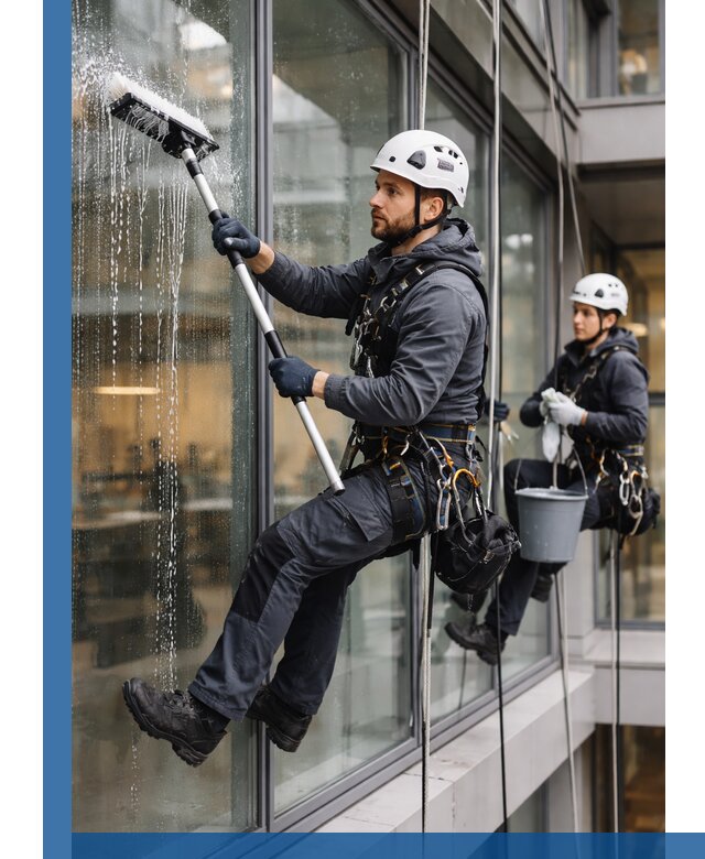 Профессиональная мойка витражей промышленными альпинистами в Дальнегорске