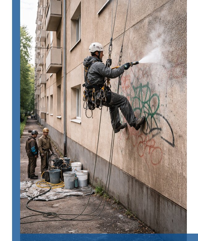 Удаление граффити с фасада в Дальнегорске без следов и повреждений