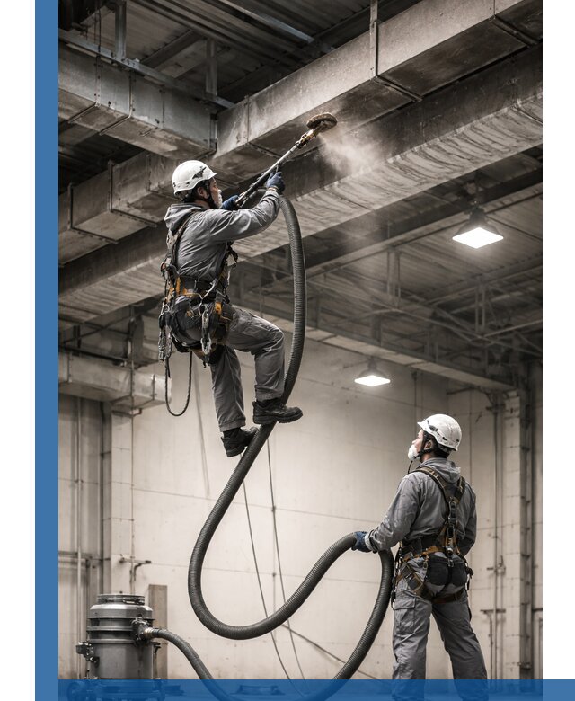 Обеспыливание потолочных конструкций в Дальнегорске промышленным альпинизмом