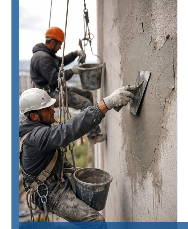 Штукатурка фасада на высоте в Дальнегорске профессиональные работы