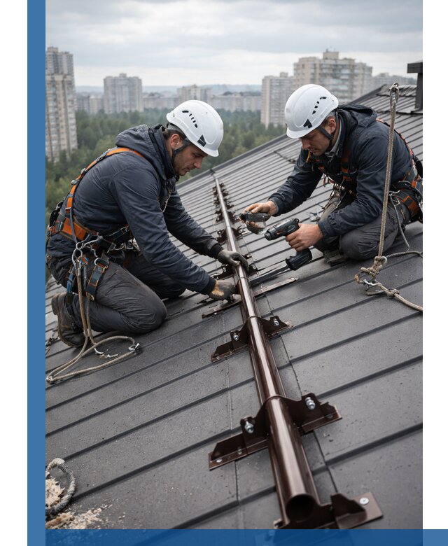 Монтаж снегозадержателей на кровле зданий в Дальнегорске под ключ