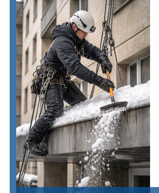 Очистка козырьков от снега в Дальнегорске круглогодично безопасно