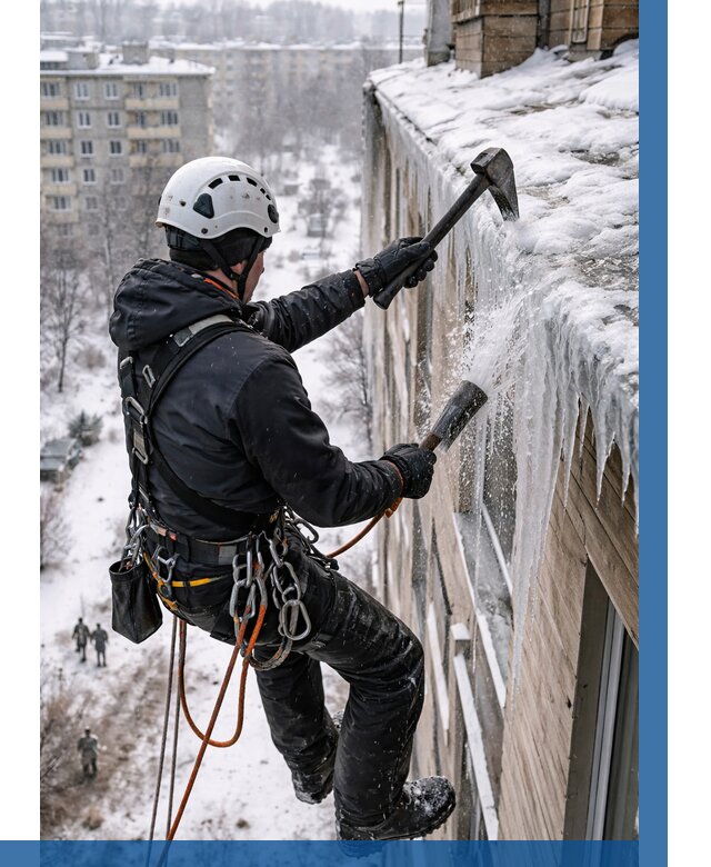 Сбивание сосулек с крыши в Дальнегорске по цене от 4637 р. | ВЫСОТНИК-Дль
