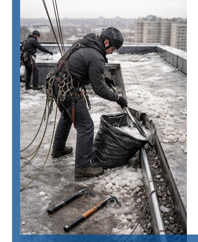 Аварийная очистка кровли в Дальнегорске от промальпинистов