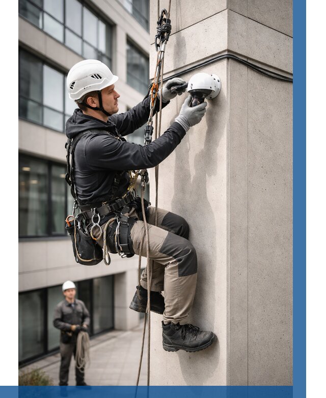 Монтаж камер видеонаблюдения на фасаде в Дальнегорске от 8758 р.-ВЫСОТНИК-Дль