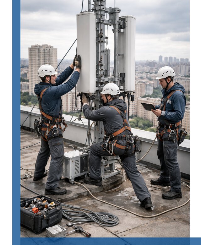 Монтаж антенн связи на крыше в Дальнегорске с вводом в эксплуатацию