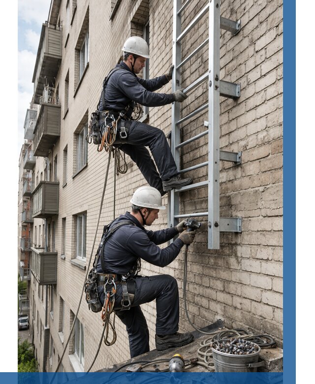 Монтаж пожарной лестницы в Дальнегорске от 25760 р заказать у ВЫСОТНИК-Дль