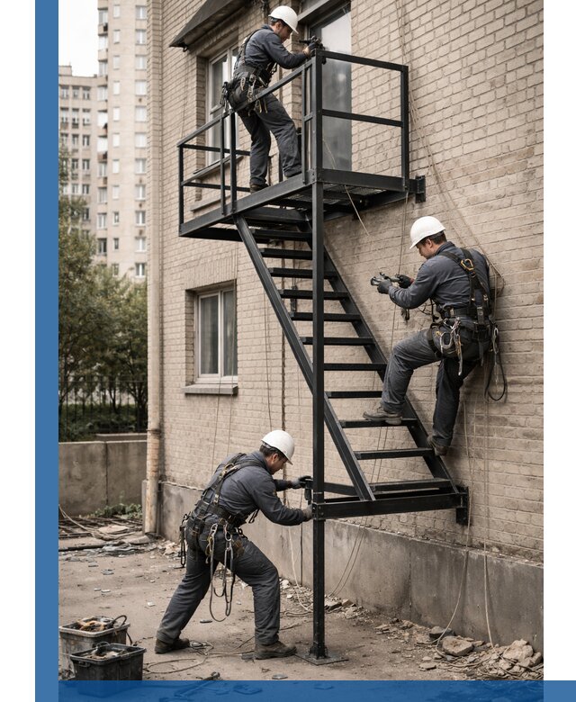 Монтаж пожарной лестницы в Дальнегорске, установка и крепление