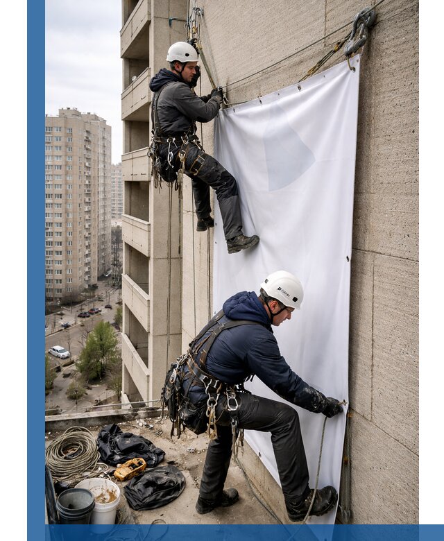 Профессиональный монтаж баннеров на фасаде в Дальнегорске