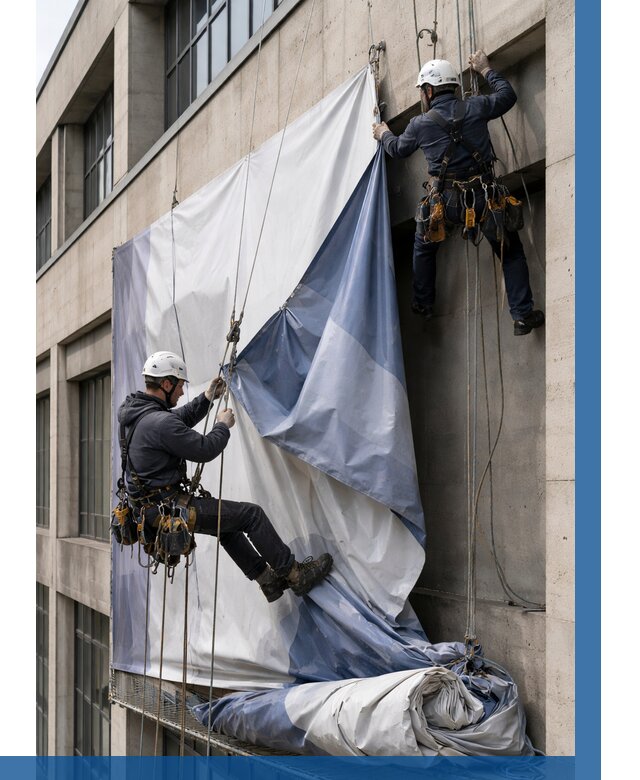 Демонтаж баннеров с фасада в Дальнегорске от 4637 р. | ВЫСОТНИК-Дль