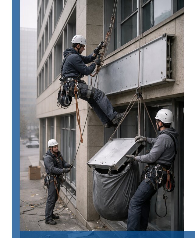 Демонтаж рекламной вывески с высотными работами в Дальнегорске