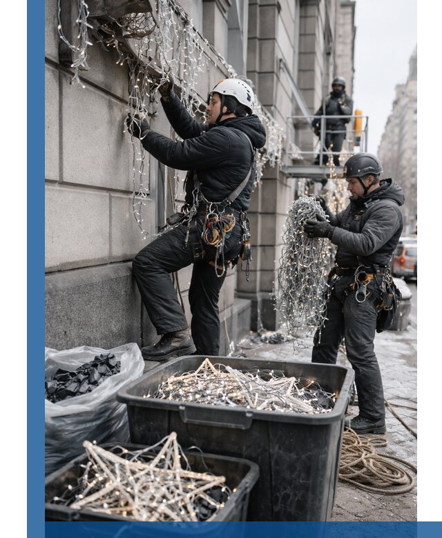 Демонтаж новогоднего оформления и гирлянд в Дальнегорске