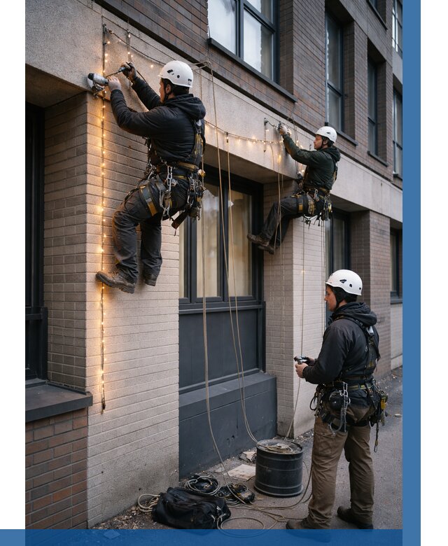 Монтаж гирлянд на фасаде в Дальнегорске от 3606 р. | ВЫСОТНИК-Дль