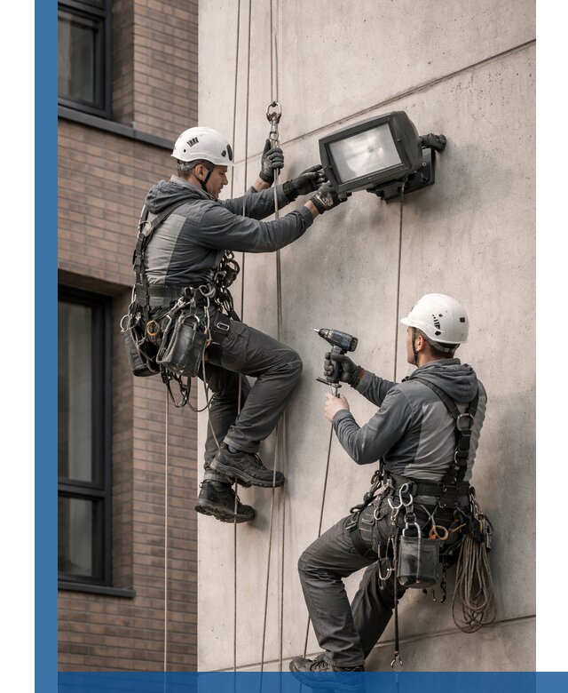 Профессиональный монтаж фасадных прожекторов в Дальнегорске под ключ