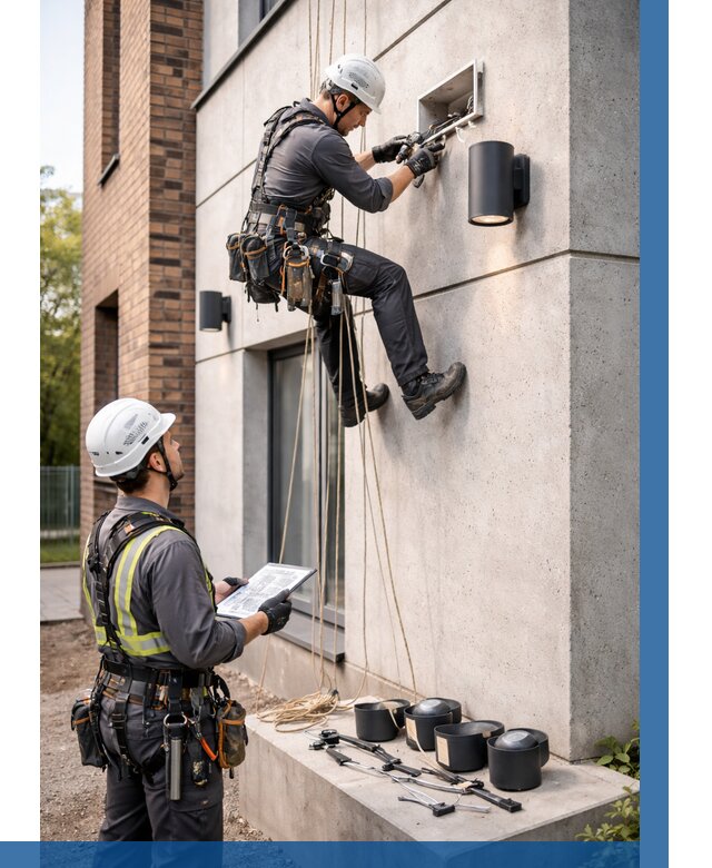 Монтаж фасадного освещения в Дальнегорске от 2576 р. | ВЫСОТНИК-Дль