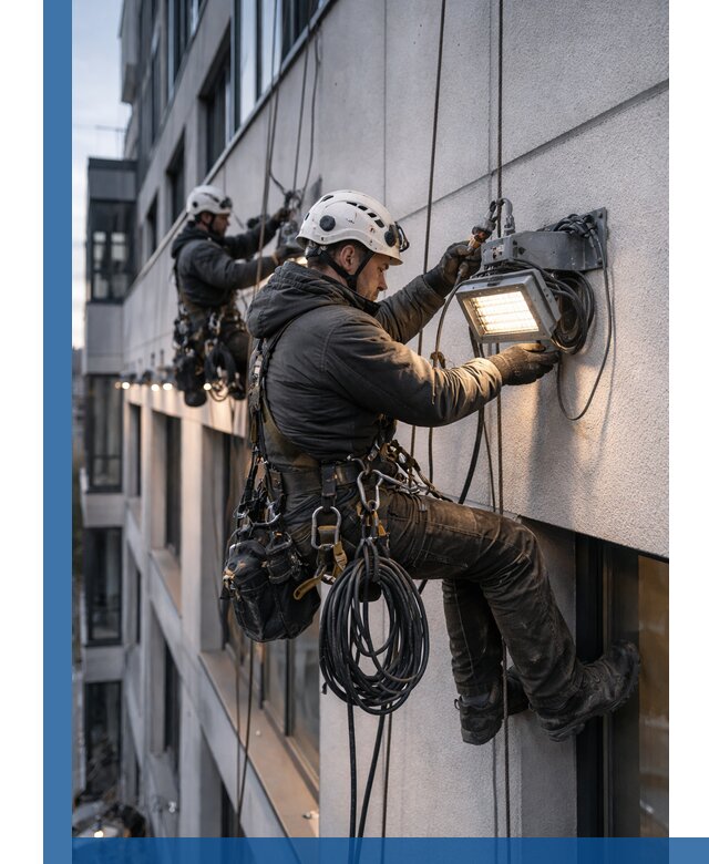Монтаж фасадного освещения в Дальнегорске установка и подключение