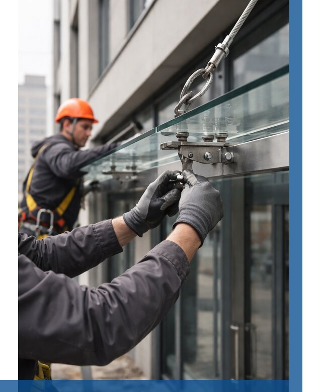 Монтаж стеклянных козырьков в Дальнегорске от 8758 р. | ВЫСОТНИК-Дль