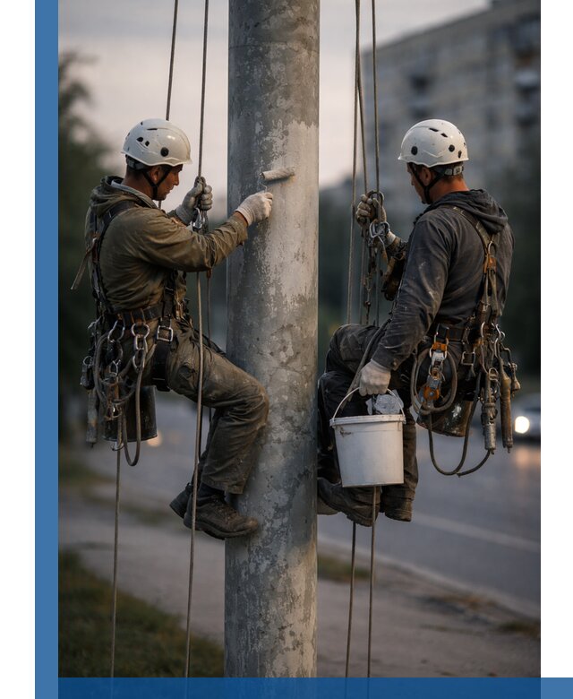 Покраска опор освещения и антикоррозийная защита в Дальнегорске