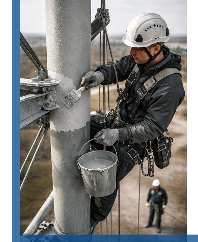 Покраска мачт связи в Дальнегорске промышленными альпинистами