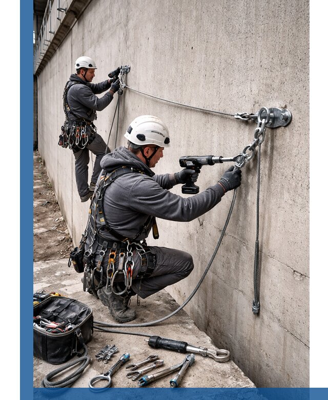 Монтаж анкерных линий высотной безопасности в Дальнегорске